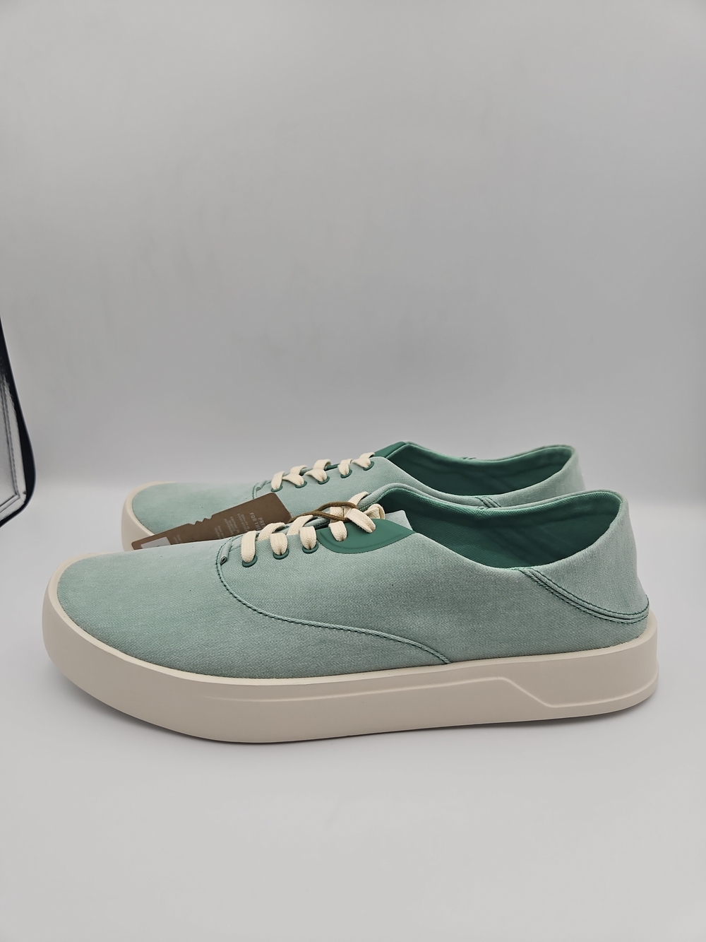OluKai Men's Mint Green Canvas Low-Top Sneakers with Cream Sole